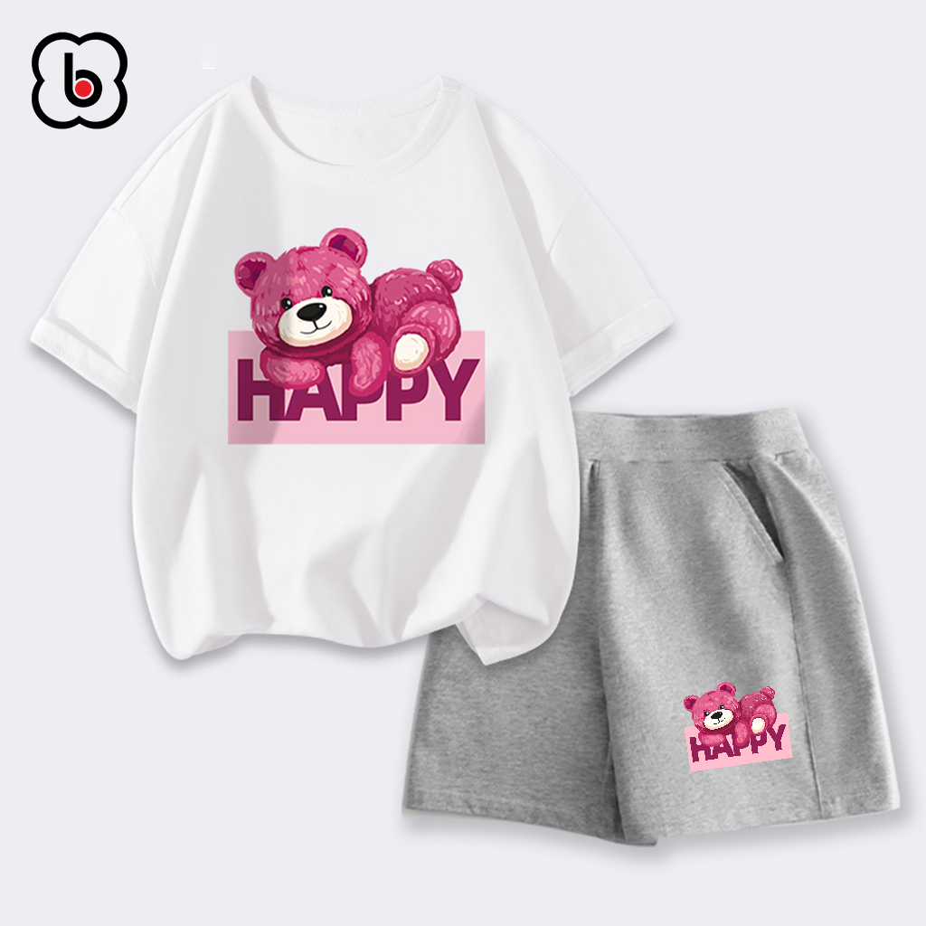 Đồ bộ bé gái BabyloveGO mẫu mới 2024 bộ thun ngắn tay cho bé in hình gấu độc đáo dễ thương BAG50