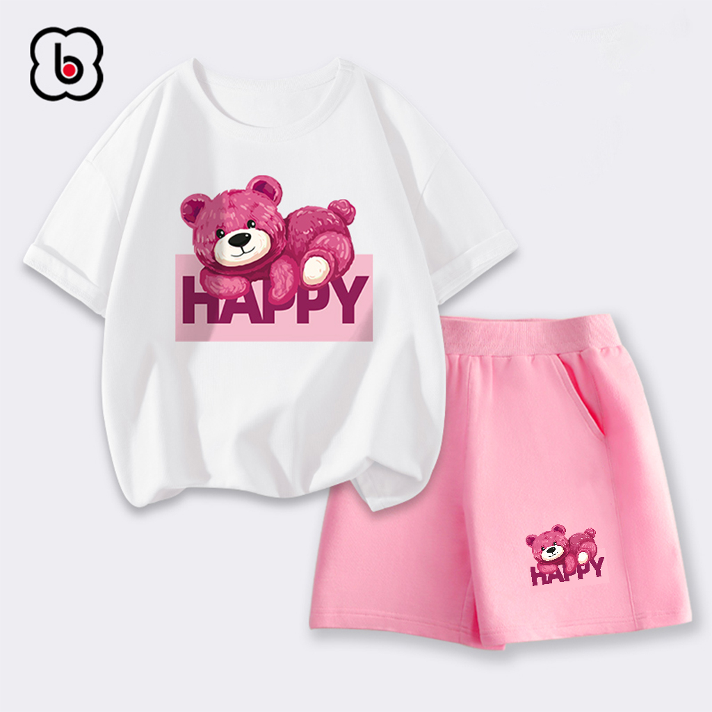 Đồ bộ bé gái BabyloveGO mẫu mới 2024 bộ thun ngắn tay cho bé in hình gấu độc đáo dễ thương BAG50