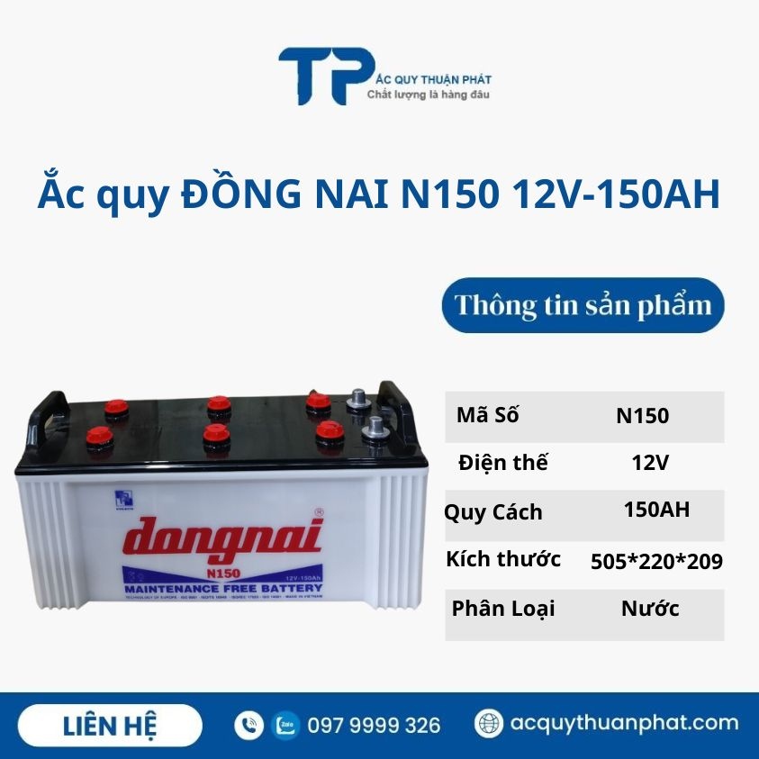 Bình ắc quy Đồng Nai N150 12v-150ah chuyên dùng cho xe đầu kéo TQ, xe tải Howo, xe bồn xi măng, xe Chenglong 4 giò..v.v.