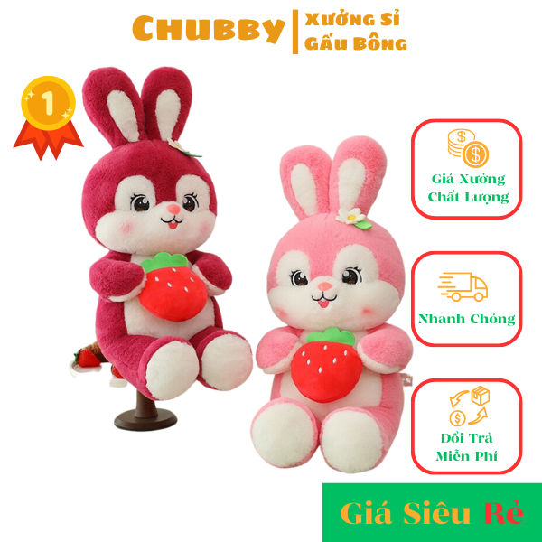 Gấu Bông Thú Nhồi Bông Thỏ Ôm Quả Dâu, Thỏ Ngồi Ôm Dâu Lông Mịn GIÁ XƯỞNG Tại Chubby Shop Gaubong.sp