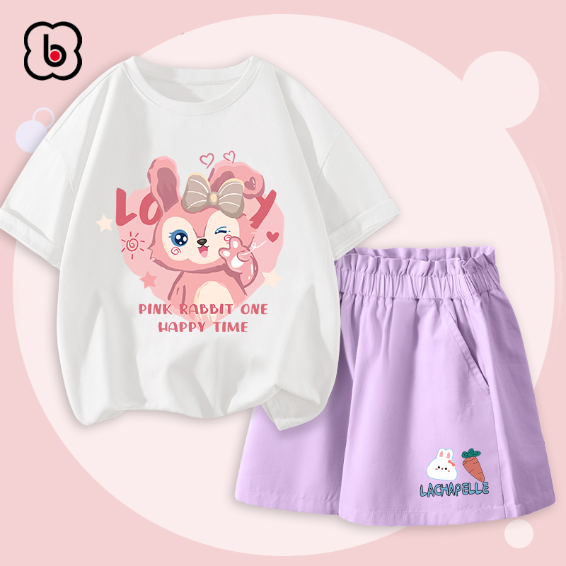 Đồ bộ bé gái BabyloveGO mẫu mới 2024 bộ áo thun quần kaki cho bé in hình cute dễ thương