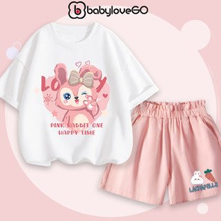 Đồ bộ bé gái BabyloveGO mẫu mới 2024 bộ áo thun quần kaki cho bé in hình cute dễ thương