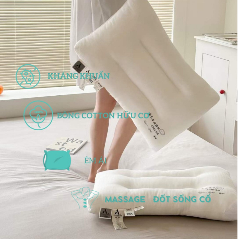 Ruột gối massage sleep kháng khuẩn, vai gấu êm ái, nâng đỡ thoải mái - giá 1 cái