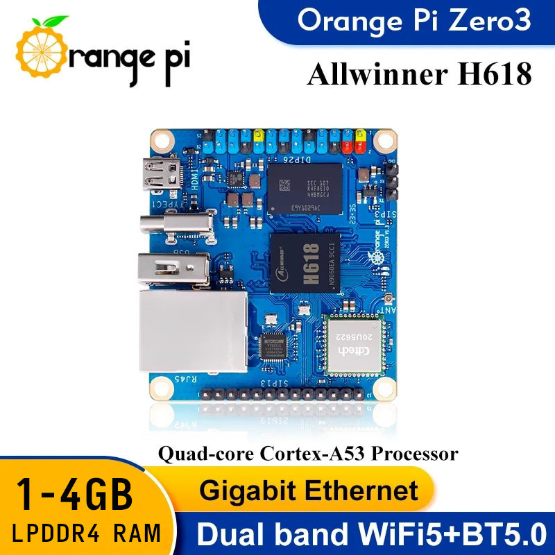 Orange Pi Zero 3 RAM 1-4GB LPDDR4 Allwinner H618 Chip Wifi-BT5.0 Gigabit Máy tính nhúng cho print server iot smart home