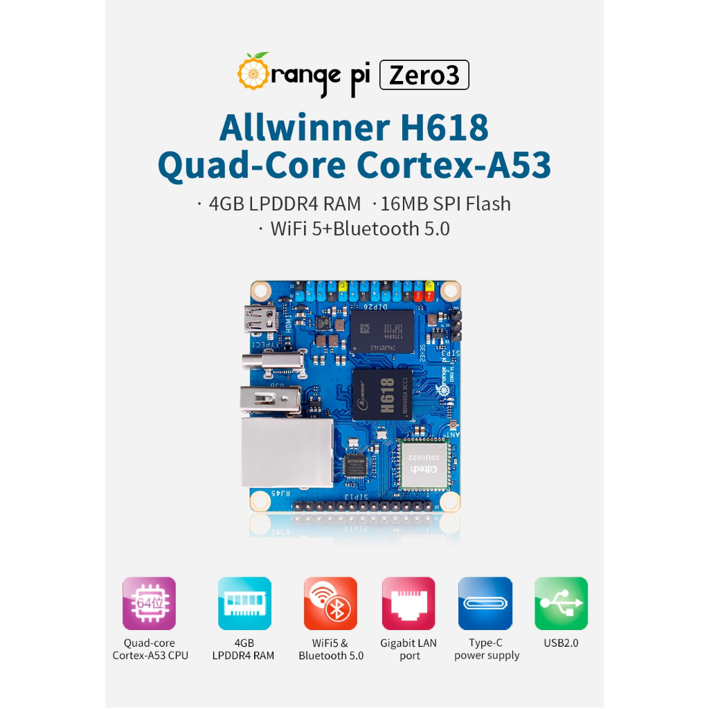 Orange Pi Zero 3 RAM 1-4GB LPDDR4 Allwinner H618 Chip Wifi-BT5.0 Gigabit Máy tính nhúng cho print server iot smart home | BigBuy360 - bigbuy360.vn