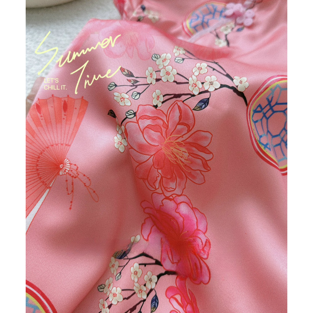 Váy bé gái, váy sườn xám hồng chất vải lụa xịn xò cho bé 10-30kg