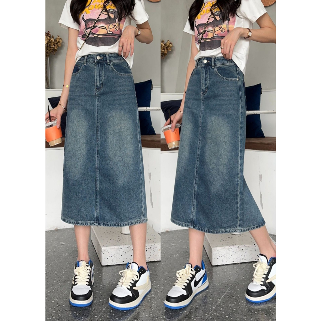 Chân váy jeans xanh dáng dài chữ A xẻ tà phía sau - 247store.vn - Chanvayjeanxesau_P11K1