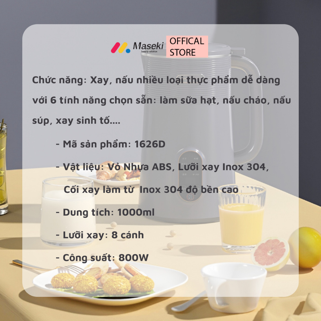Máy Làm Sữa Hạt Tự Động 6in1 RANBEM, Dung Tích 1000ml, Máy Xay Nấu Đa Năng Giữ Hàm Lượng Dinh Dưỡng Tối Ưu