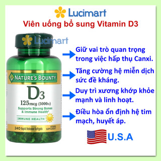 Viên uống vitamin d3 2000iu, 5000iu nature’s bounty