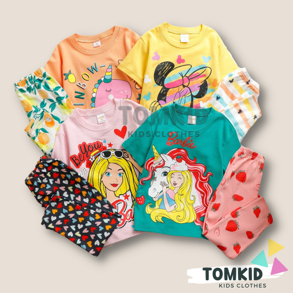 Đồ ngủ cho bé gái, đồ bộ tay ngắn quần dài bé gái chất cotton Borip chính phẩm mềm mịn không nhão vải 10-45kg Tomkids