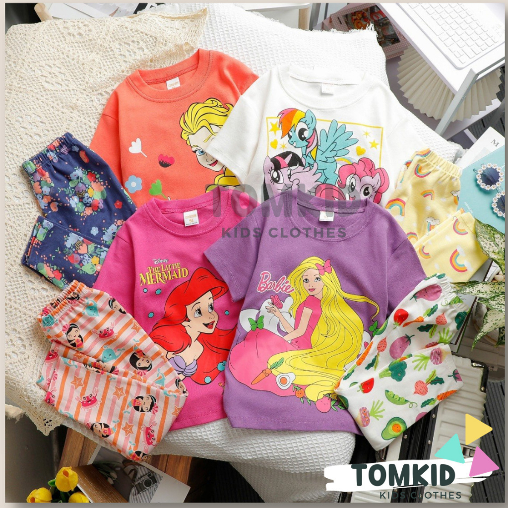 Đồ ngủ cho bé gái, đồ bộ tay ngắn quần dài bé gái chất cotton Borip chính phẩm mềm mịn không nhão vải 10-45kg Tomkids
