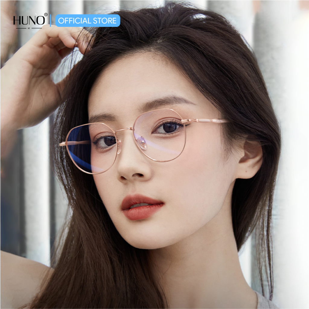 Gọng kính nam nữ HUNO mắt kính gọng vuông tròn kim loại thời trang cao cấp chống ánh sáng xanh - K102