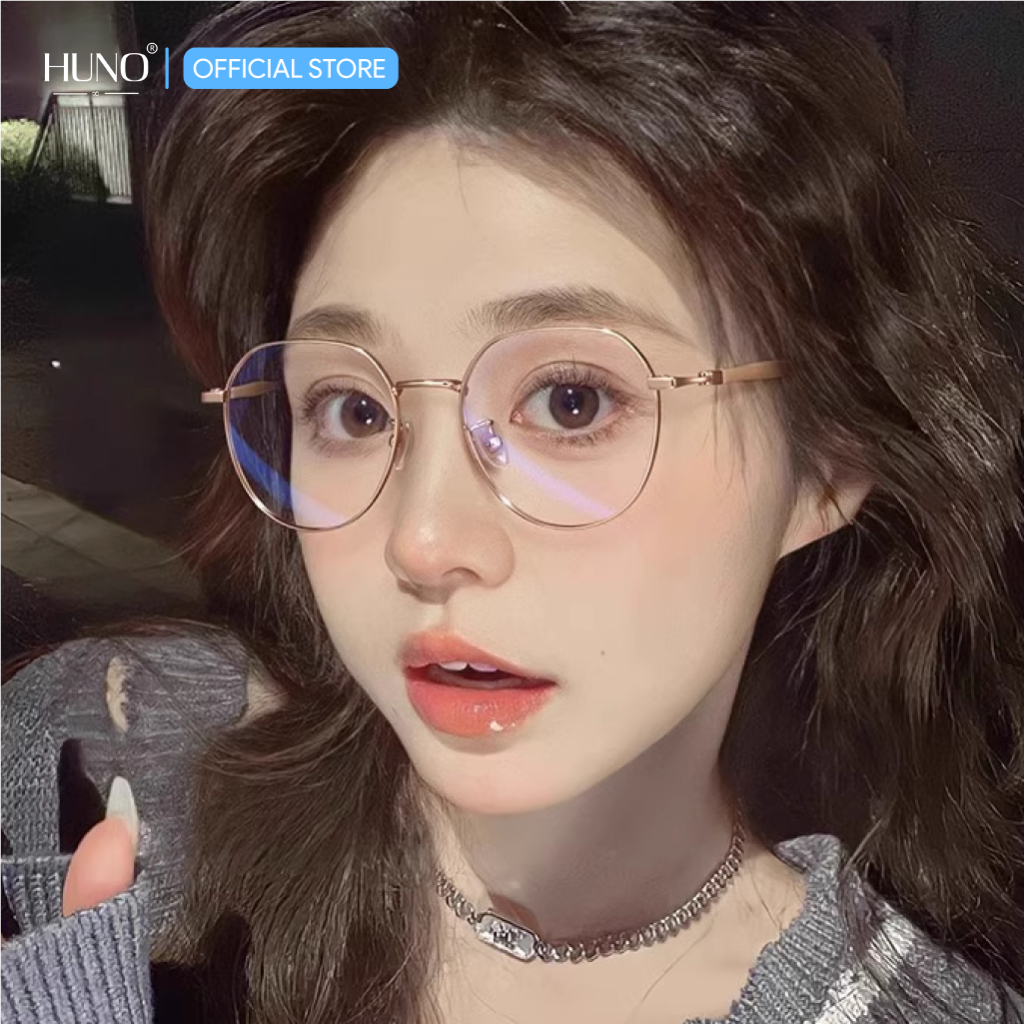 Gọng kính nam nữ HUNO mắt kính gọng vuông tròn kim loại thời trang cao cấp chống ánh sáng xanh - K102