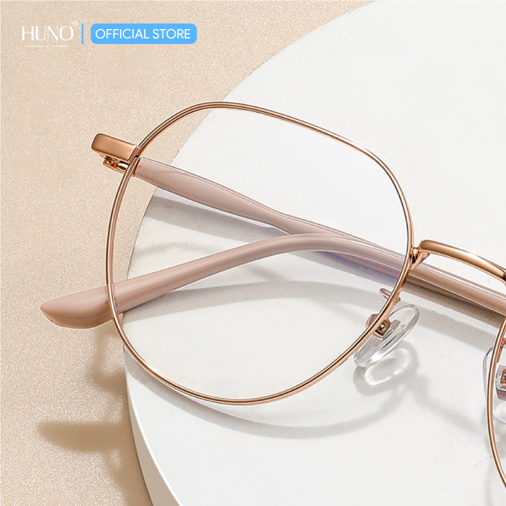 Gọng kính nam nữ HUNO mắt kính gọng vuông tròn kim loại thời trang cao cấp chống ánh sáng xanh - K102