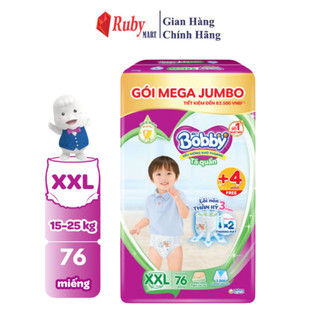 Tã/bỉm quần bobby 3mm mega jumbo gạo non giảm nhiệt xxl76