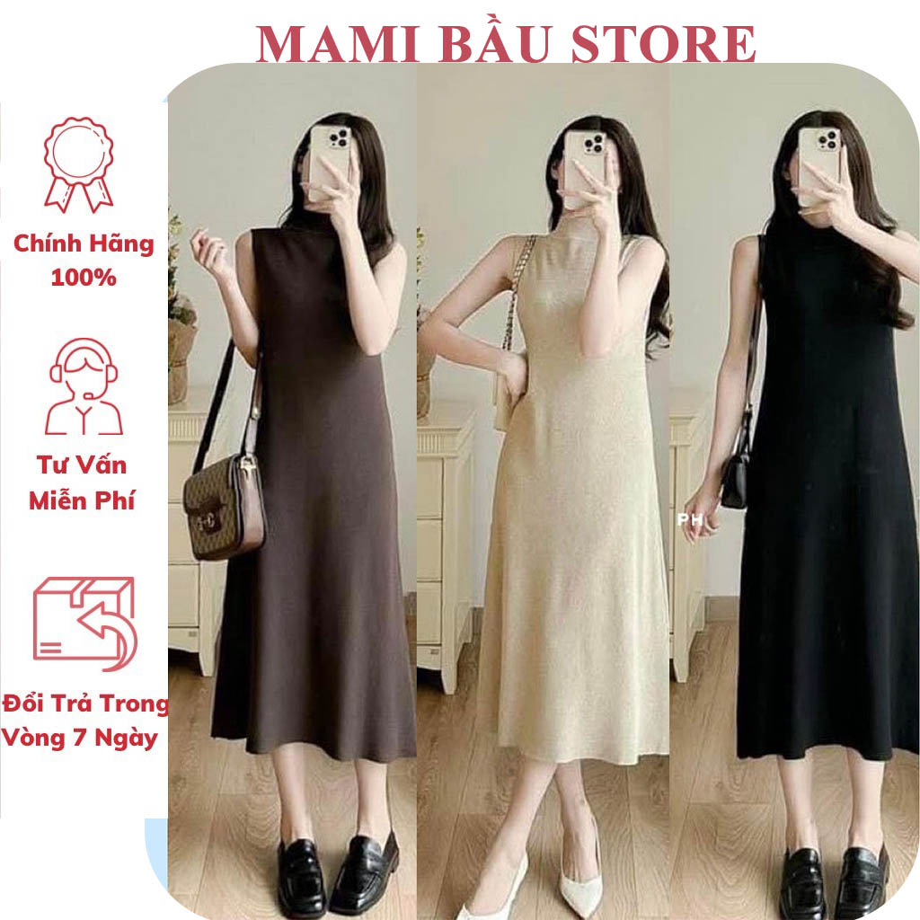 Đầm Váy Bầu Sát Nach Cổ 3 Phân Len Mongtoghi Quảng Châu Dáng Suông Nhiều Màu- Đầm Bầu Thời Trang Công Sở Freesize