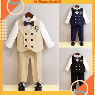 Bộ ghile công tử bé trai cao cấp cho bé đi dự tiệc gồm 2 chi tiết (áo ghile + quần dài) kèm nơ TQB140 TQB141 TQB142