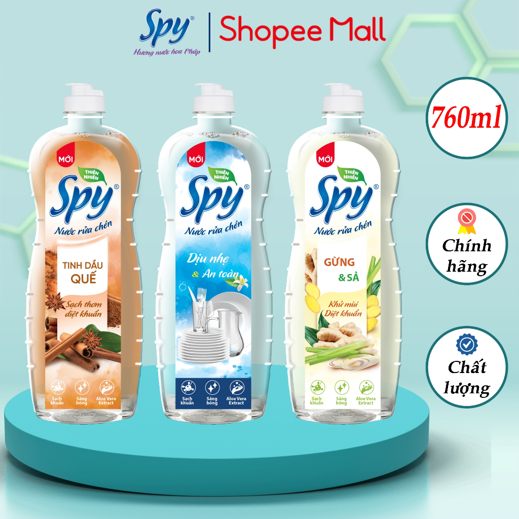 Nước rửa chén bát SPY hương Gừng Sả 760ml thiên nhiên