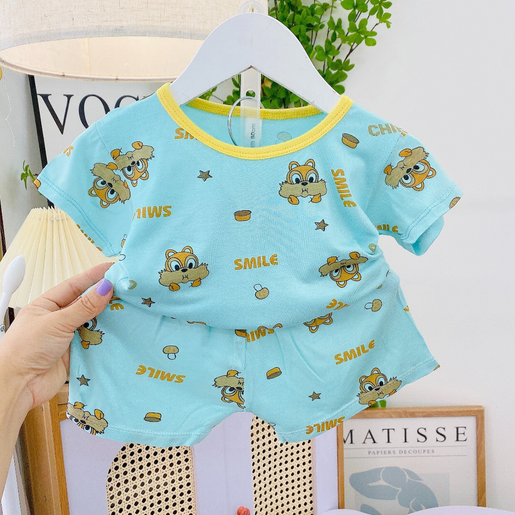 SALE SỐC  Bộ ngắn tay in họa tiết Thun Lạnh họa tiết dễ thương Ngẫu nhiên cho bé trai, bé gái