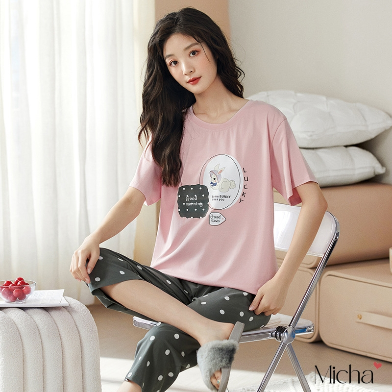 Bộ đồ nữ mặc nhà cotton cao cấp dáng quần lửng áo ngắn tay - Micha B59
