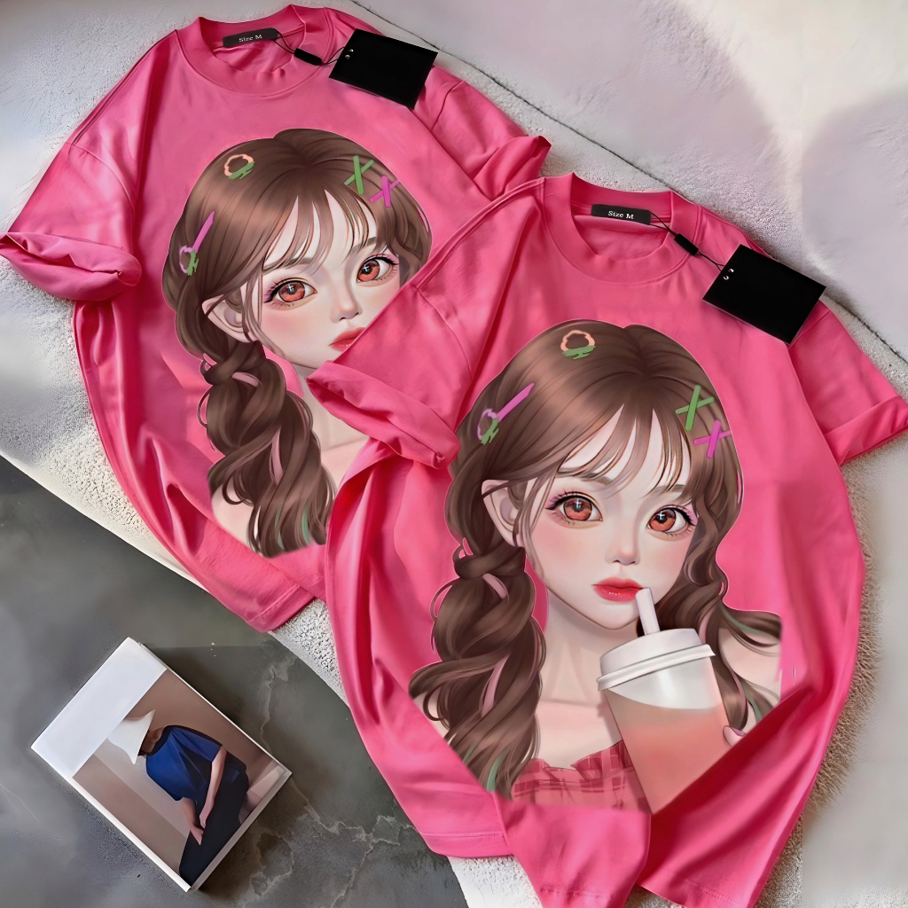 Áo phông nữ form rộng, Chất cotton 100% cao cấp, in pét siêu to CG Trà Hồng