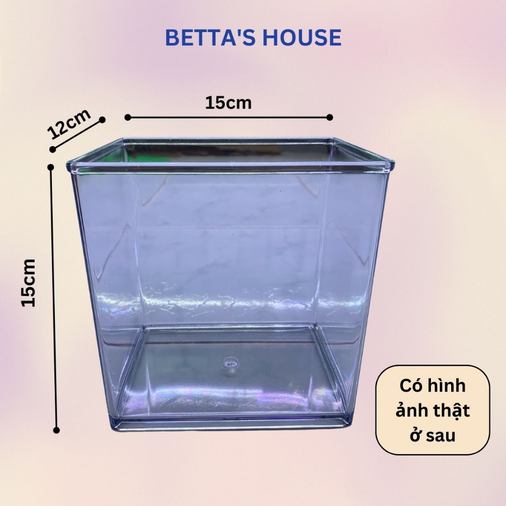 Hồ nhựa nuôi cá 15x12x15 cm Trong Suốt Đúc Khuôn Bo Góc Vừa Để Bàn Trang Trí Phòng Khách, Hồ nhựa nuôi cá
