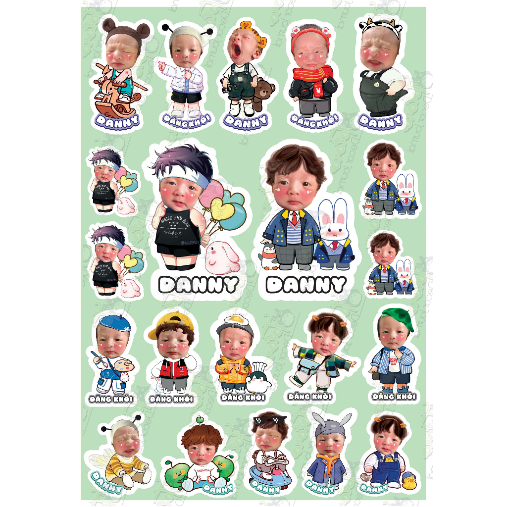 In sticker theo yêu cầu cho bé khổ a4 dán bình sữa, dán xe, dán vali, mũ bảo hiểm..