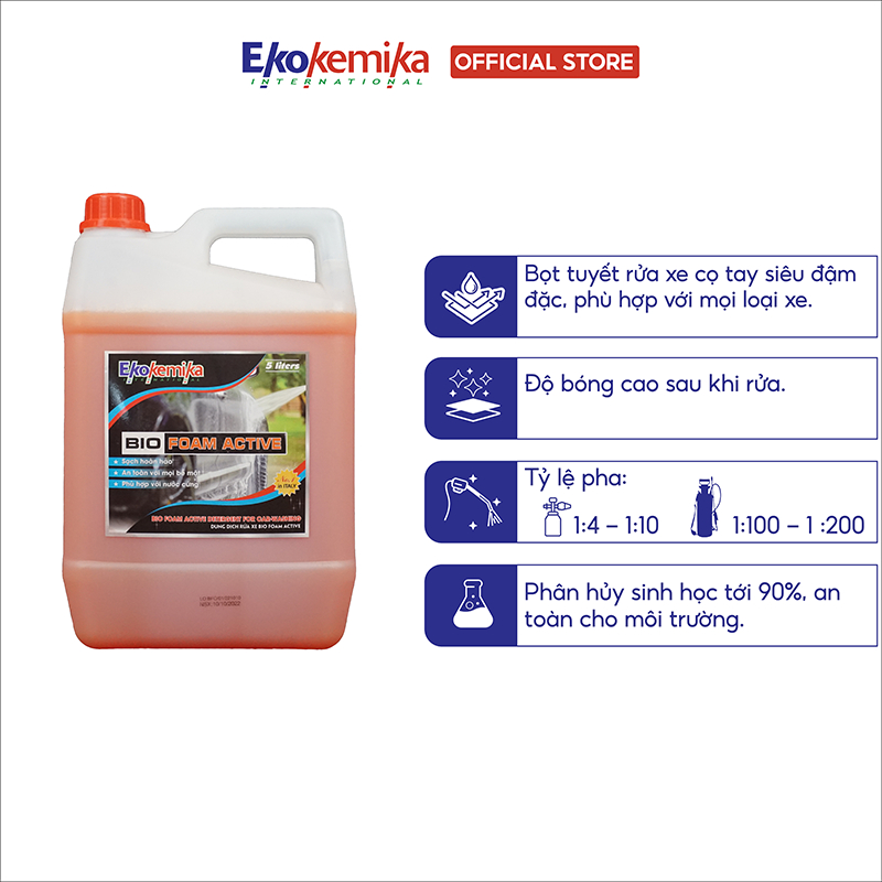 Bio Foam 5L - Dung Dịch Rửa Xe Bọt Tuyết Có Chạm Cực Kỳ Đậm Đặc, Bọt Dày, Làm Mềm Bùn Đất Tốt