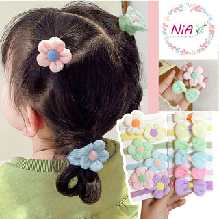 Set 6 dây cột tóc bé gái hình hoa, nơ vải nhiều màu dễ thương PK158