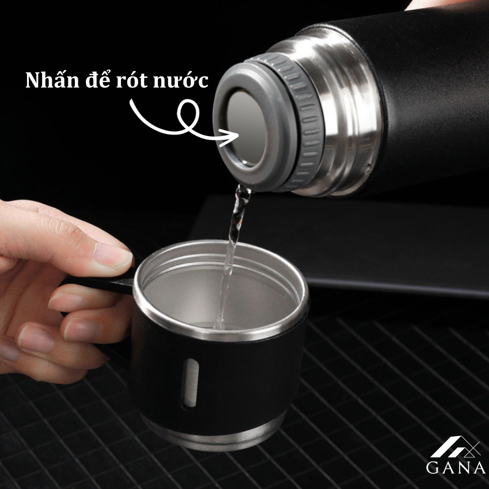 Bình giữ nhiệt cao cấp 500ML lõi Inox 304 tặng kèm 2 cốc cách nhiệt, fullbox làm quà tặng sang trọng.