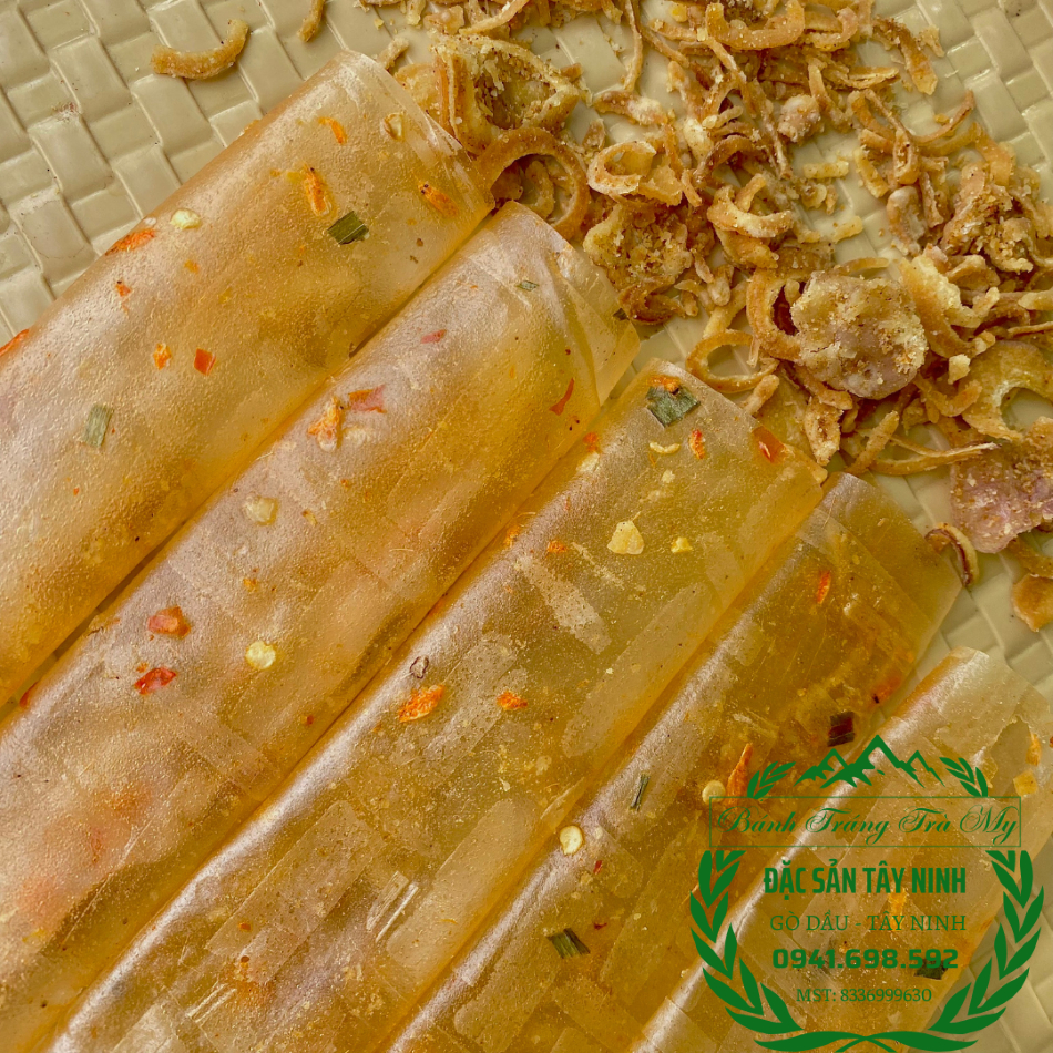 Bánh tráng dẻo tôm cuộn hành phi
