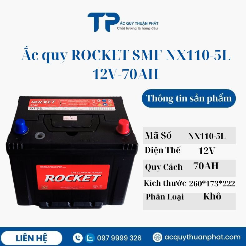 bình ắc quy Rocket Nx100-5L 12V-70ah