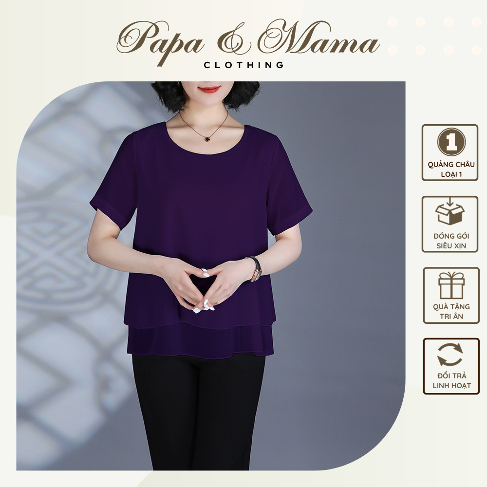 Áo Voan nữ trung niên cho mẹ, mẫu áo trơn 2 lớp, Hàng Quảng Châu cao cấp #A08