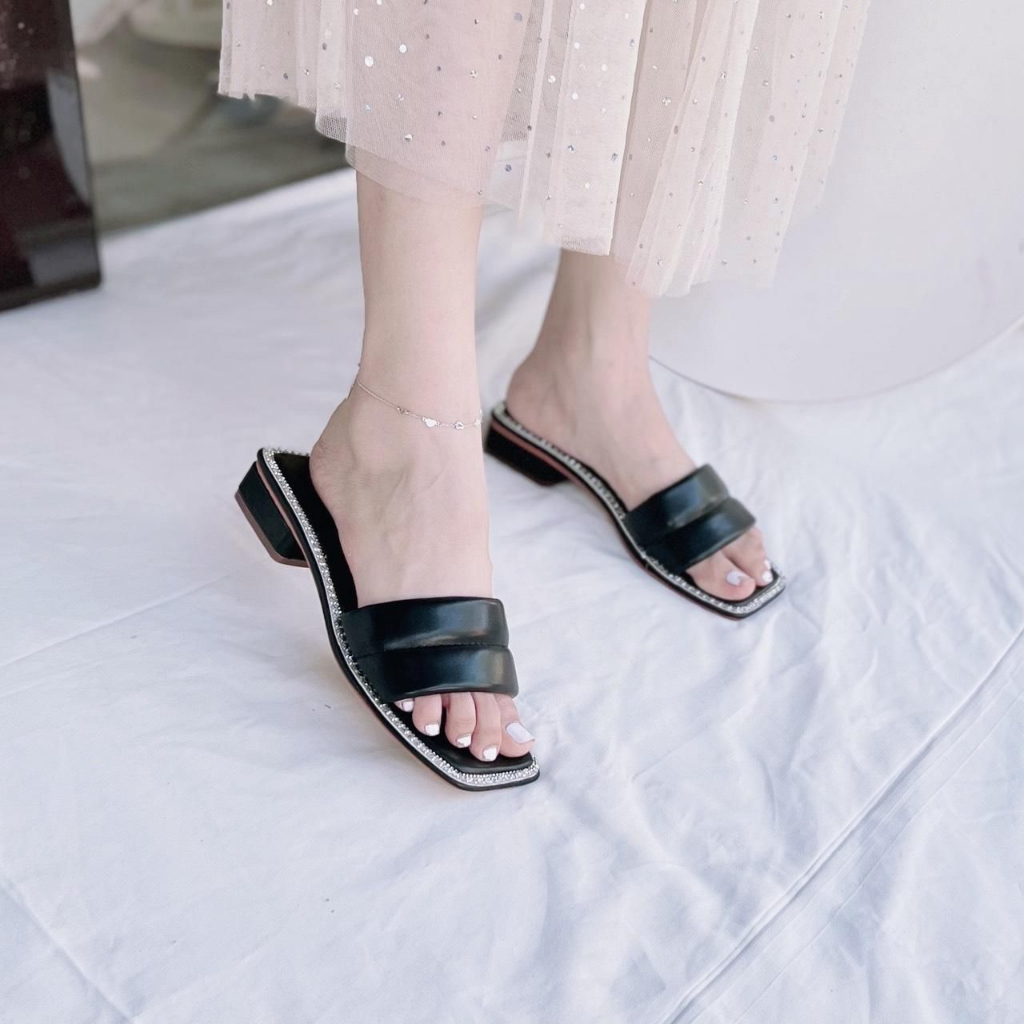 Guốc cao gót 3cm quai ngang mút êm, viền gắn đá đi chân cực xinh chính hãng Cotay G220