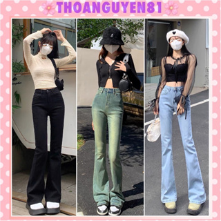 Quần Jeans nữ ống loe co giãn, quần bò ống đứng cạp cao 3 mầu siêu hót