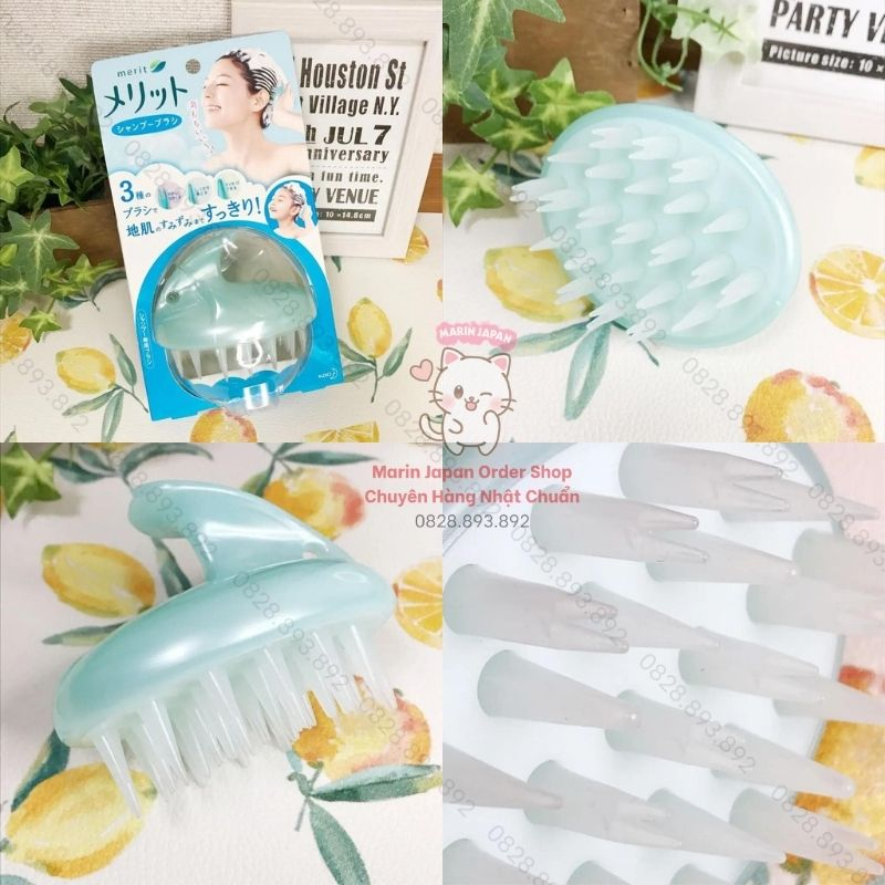 Lược Gội Đầu Massage Gãi Đầu Kao Merit Nhật Bản - Lược Bàn Chải Cao Cấp 3 Đầu Bàn Chải Giúp Làm Sạch vàThư Giãn da đầu