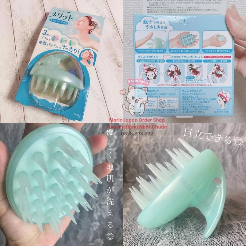 Lược Gội Đầu Massage Gãi Đầu Kao Merit Nhật Bản - Lược Bàn Chải Cao Cấp 3 Đầu Bàn Chải Giúp Làm Sạch vàThư Giãn da đầu