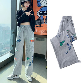 Quần nỉ hình KA Closet Quần thu đông ống rộng lót nỉ, chốt ống, in sắc nét, 2 màu Đen Xám