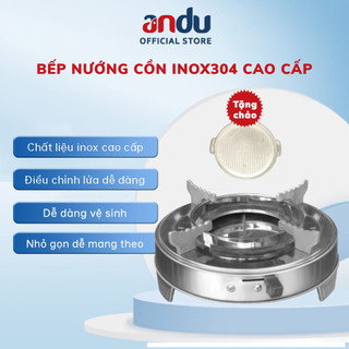 Bộ Bếp Nướng Cồn Và Chảo Gang Nướng Inox, Bếp Cồn Nướng Lẩu Du Lịch Tiện Lợi