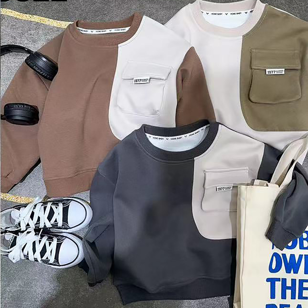 Áo Sweater Nỉ Chất Umi Bé Trai Phối Túi Ngực (Mã 8822) - Áo Nỉ Da Cá Bé Trai