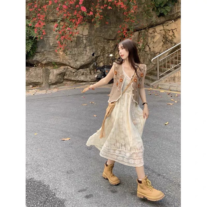 Sét Áo Ghi Lê Và Váy Thời Trang Boho Du Lịch mã mới 2023