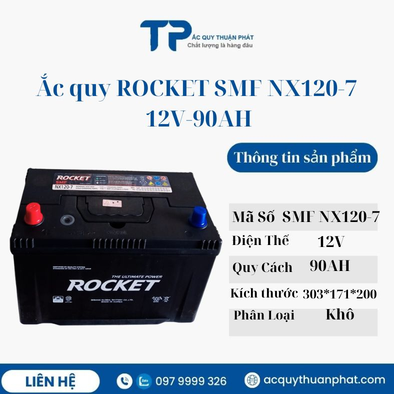 Bình ắc quy Rocket Nx120-7/L 12V-90ah