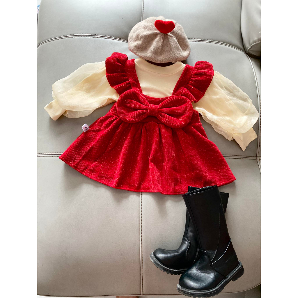 Váy yếm nhung kèm áo dài tay bồng 10-13 Kg,Chất mềm mịn