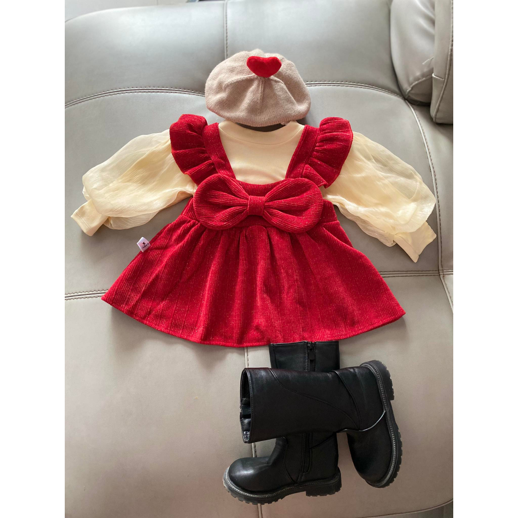 Váy yếm nhung kèm áo dài tay bồng 10-13 Kg,Chất mềm mịn