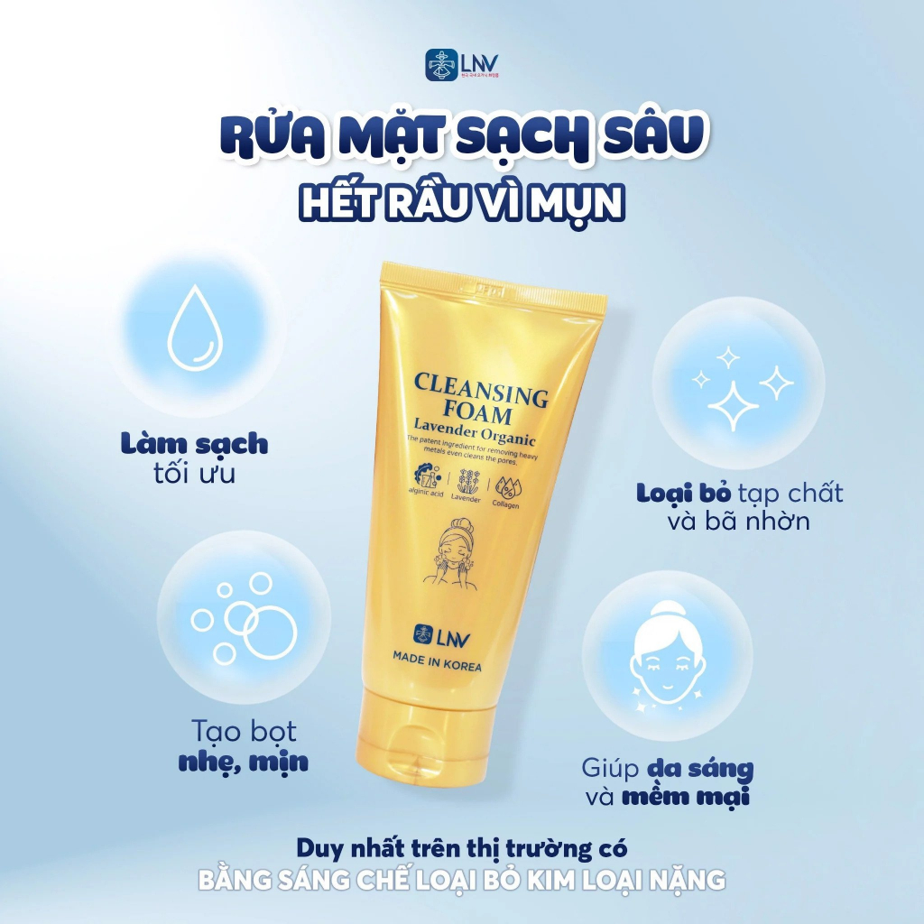 Kem Rửa Mặt Lavender Organic Hàn Quốc, Giúp Kháng Khuẩn Sạch Da Mịn Màng, Tẩy Sạch Các Chất Bẩn Và Nhờn Trên Da