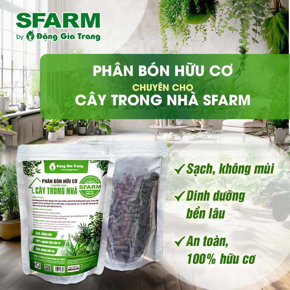 Phân trùn quế viên nén Sfarm chuyên cho cây trong nhà túi 500g, phân bón hữu cơ chuyên cho cây trong nhà SFARM 0.5kg