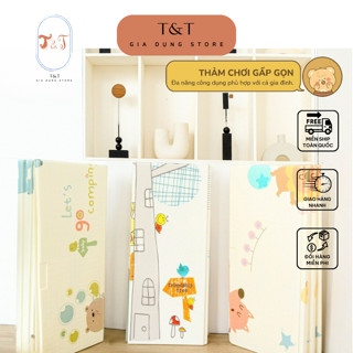 Thảm xốp gấp gọn hai mặt chống trơn, Chiếu xốp trải sàn gấp gọn cho bé thảm phủ silicon 2 mặt chống thấm