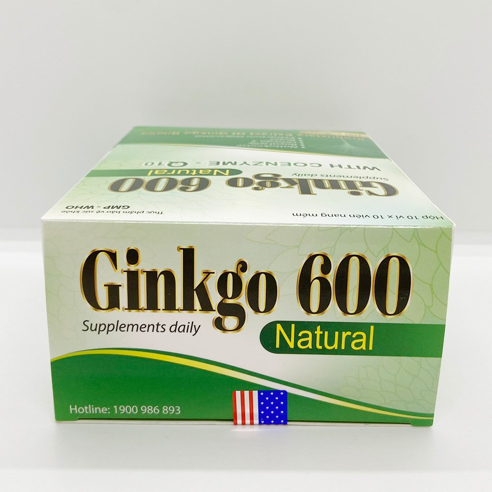 Viên uống bổ não GINKGO 600 Natural tăng cường tuần hoàn não, giảm đau đầu, chóng mặt - Hộp 100 viên