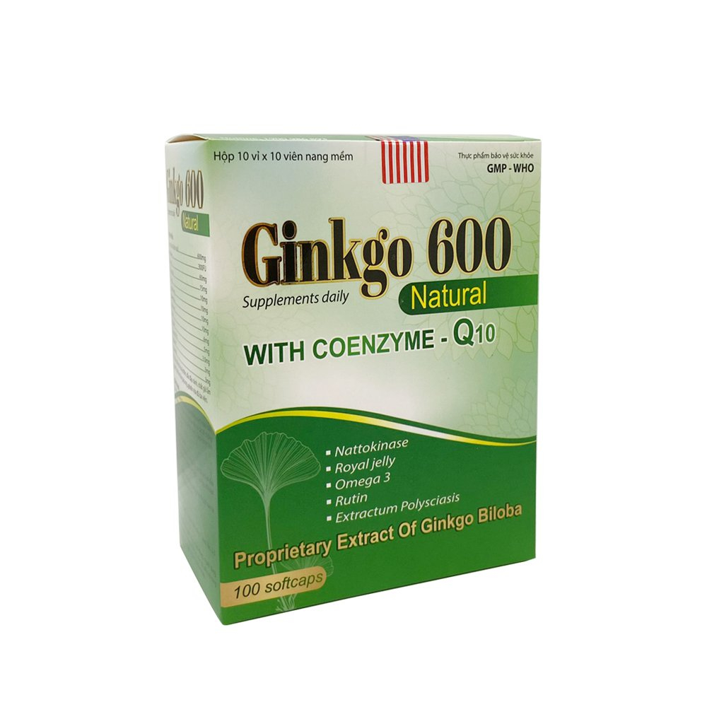 Viên uống bổ não GINKGO 600 Natural tăng cường tuần hoàn não, giảm đau đầu, chóng mặt - Hộp 100 viên