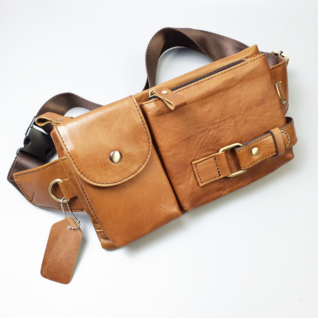 Túi đeo chéo kết hợp đeo hông nam da bò thật TD107VB   - 100% da bò thật, BH 3 năm